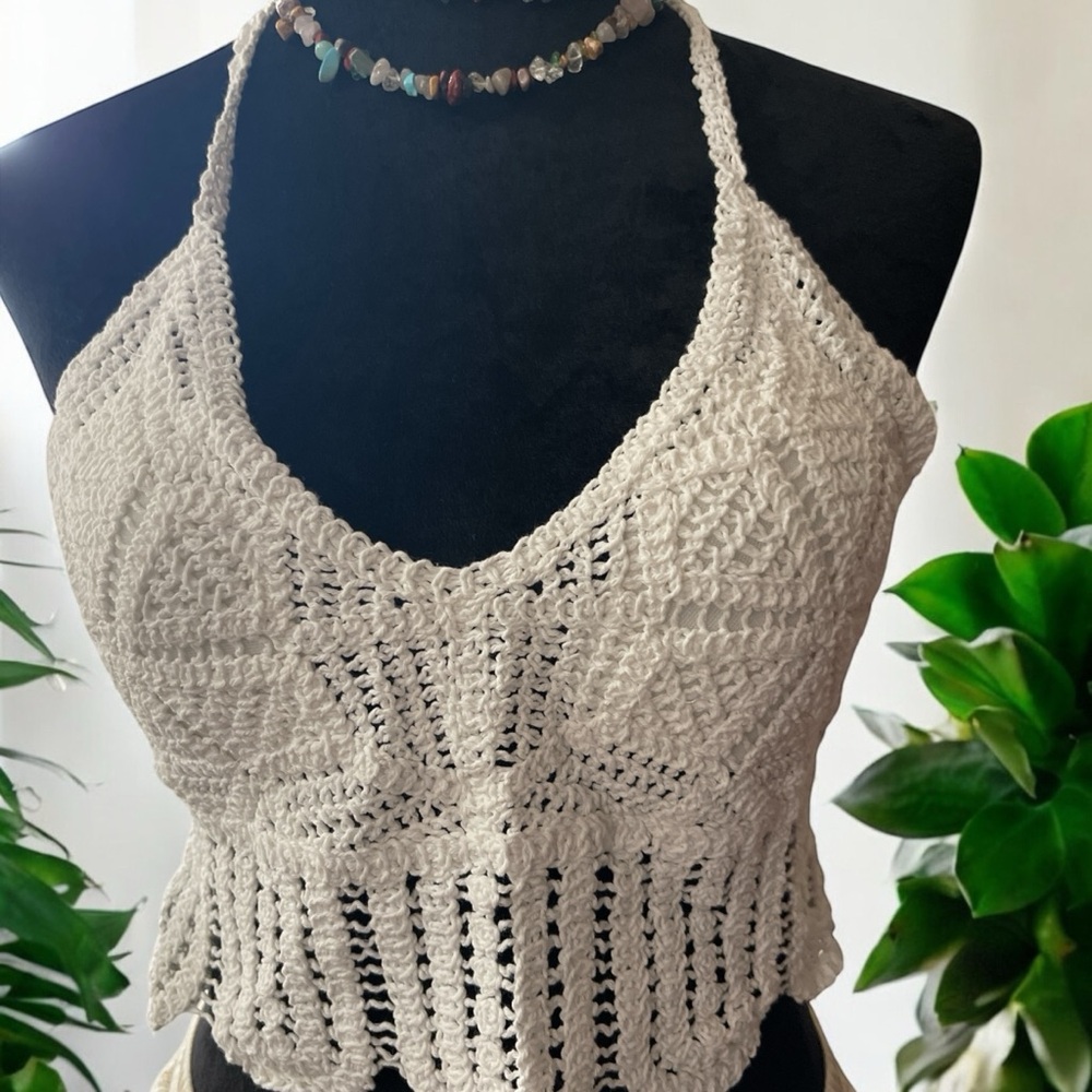 Handmade Crochet Halter Top - Cream